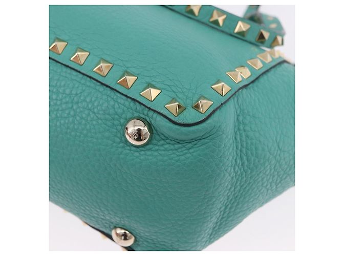 Borsa Tote VALENTINO Studs in pelle 2 vie Blu Turchese Oro Auth BA15656A D'oro - vista 16