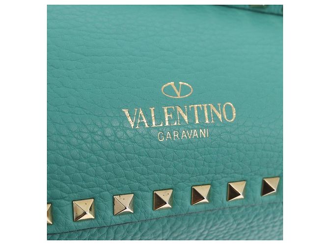Borsa Tote VALENTINO Studs in pelle 2 vie Blu Turchese Oro Auth BA15656A D'oro - vista 17