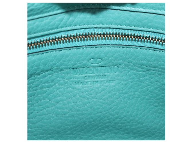 Borsa Tote VALENTINO Studs in pelle 2 vie Blu Turchese Oro Auth BA15656A D'oro - vista 19