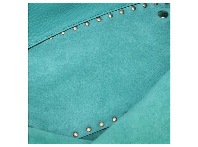 Borsa Tote VALENTINO Studs in pelle 2 vie Blu Turchese Oro Auth BA15656A D'oro - vista 20