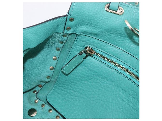 Borsa Tote VALENTINO Studs in pelle 2 vie Blu Turchese Oro Auth BA15656A D'oro - vista 23