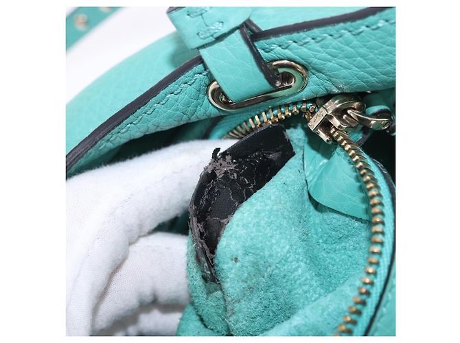 Borsa Tote VALENTINO Studs in pelle 2 vie Blu Turchese Oro Auth BA15656A D'oro - vista 25