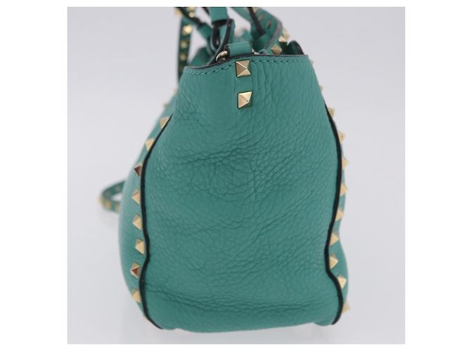 Borsa Tote VALENTINO Studs in pelle 2 vie Blu Turchese Oro Auth BA15656A D'oro - vista 5