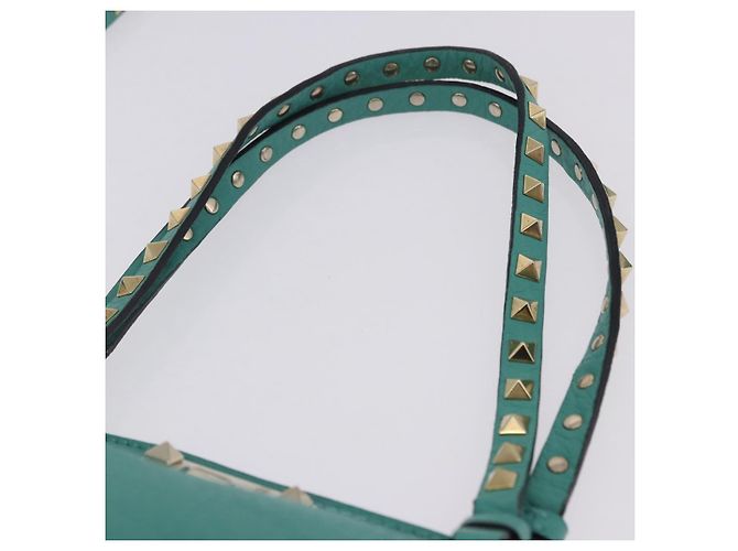 Borsa Tote VALENTINO Studs in pelle 2 vie Blu Turchese Oro Auth BA15656A D'oro - vista 8