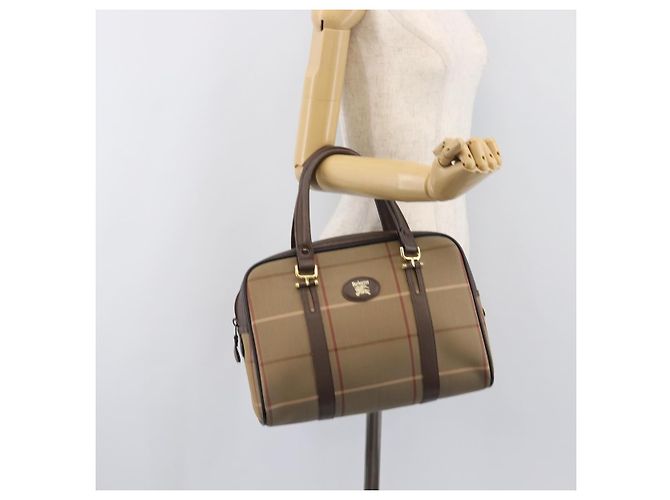 Borsa a mano Burberrys Nova Check Canvas Beige Gold Tone Auth ka6111 - vista 23