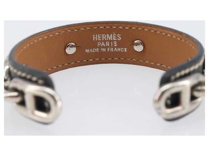 Hermès HERMES Bracciale Bangle Chaine d'Ancre Metallo Pelle Silver Black Auth 200739V Nero Argento - vista 10