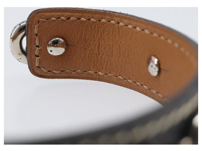 Hermès HERMES Bracciale Bangle Chaine d'Ancre Metallo Pelle Silver Black Auth 200739V Nero Argento - vista 12