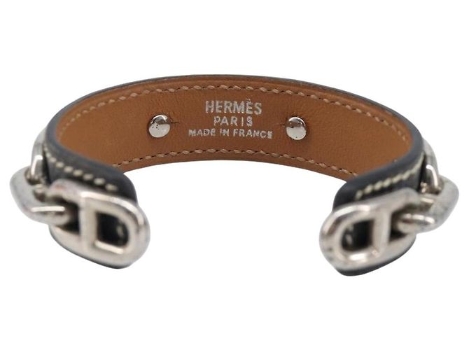Hermès HERMES Bracciale Bangle Chaine d'Ancre Metallo Pelle Silver Black Auth 200739V Nero Argento - vista 3