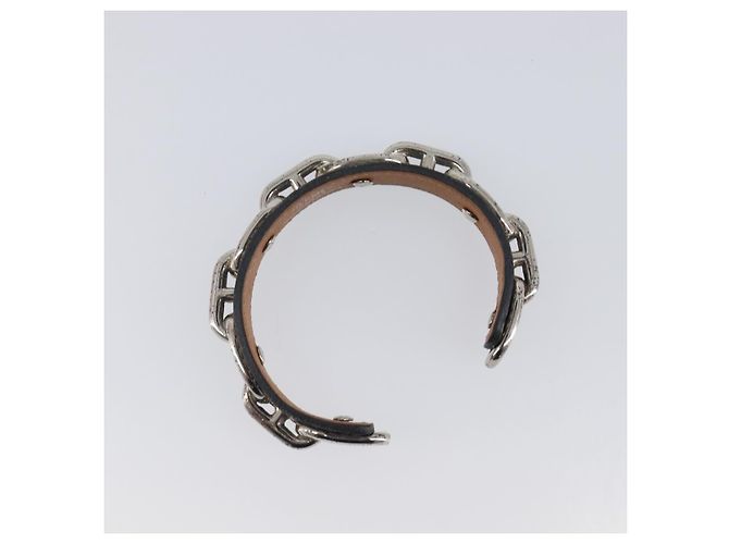 Hermès HERMES Bracciale Bangle Chaine d'Ancre Metallo Pelle Silver Black Auth 200739V Nero Argento - vista 6