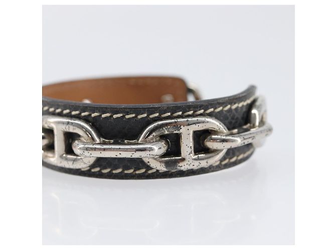 Hermès HERMES Bracciale Bangle Chaine d'Ancre Metallo Pelle Silver Black Auth 200739V Nero Argento - vista 7
