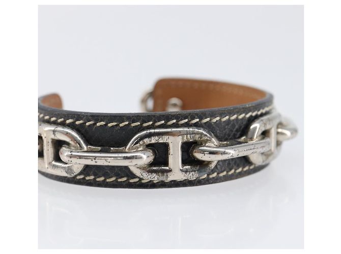 Hermès HERMES Bracciale Bangle Chaine d'Ancre Metallo Pelle Silver Black Auth 200739V Nero Argento - vista 8