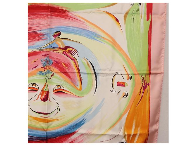 Hermès HERMES Carre 90 Foulard di Seta "Smiles in Third millenary" Rosa Auth 200117M - vista 7