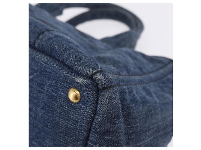 Borsa a mano PRADA Canapa MM Denim Blue Gold Tone Auth 201120 - vista 12