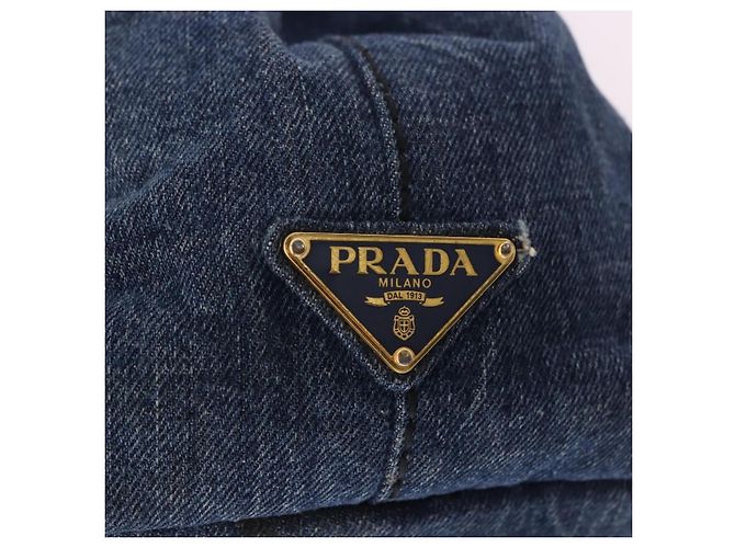 Borsa a mano PRADA Canapa MM Denim Blue Gold Tone Auth 201120 - vista 15