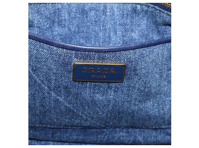 Borsa a mano PRADA Canapa MM Denim Blue Gold Tone Auth 201120 - vista 18