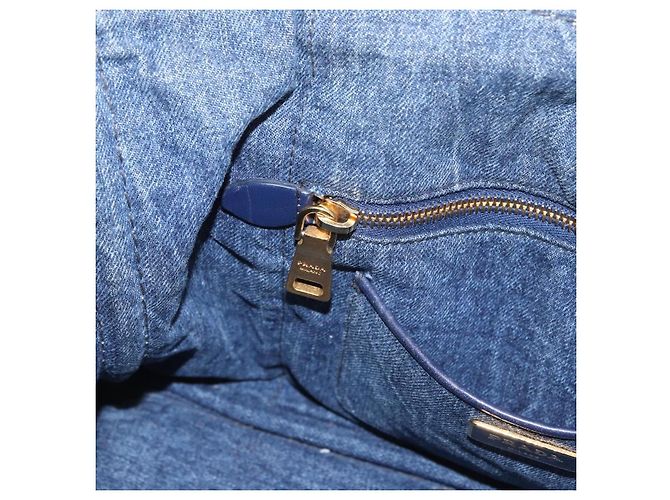 Borsa a mano PRADA Canapa MM Denim Blue Gold Tone Auth 201120 - vista 23