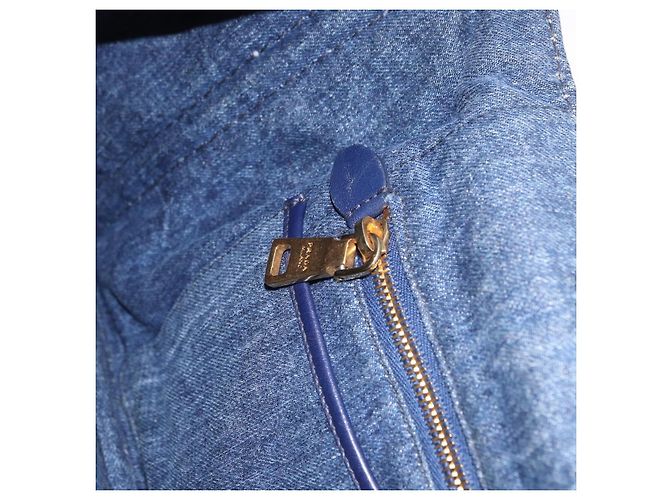 Borsa a mano PRADA Canapa MM Denim Blue Gold Tone Auth 201120 - vista 25