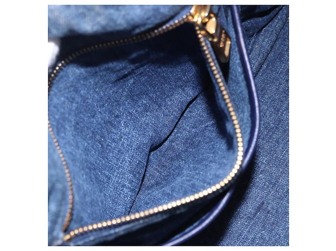 Borsa a mano PRADA Canapa MM Denim Blue Gold Tone Auth 201120 - vista 26