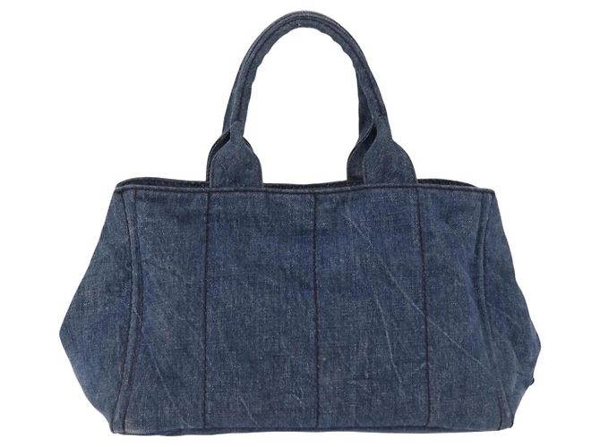 Borsa a mano PRADA Canapa MM Denim Blue Gold Tone Auth 201120 - vista 3