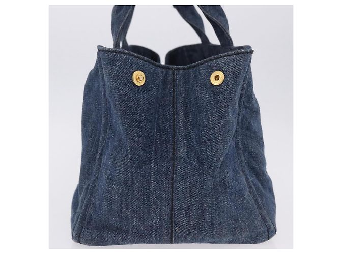Borsa a mano PRADA Canapa MM Denim Blue Gold Tone Auth 201120 - vista 4