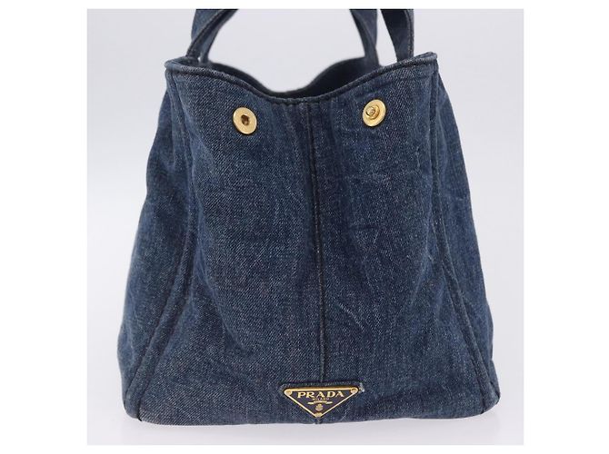 Borsa a mano PRADA Canapa MM Denim Blue Gold Tone Auth 201120 - vista 5