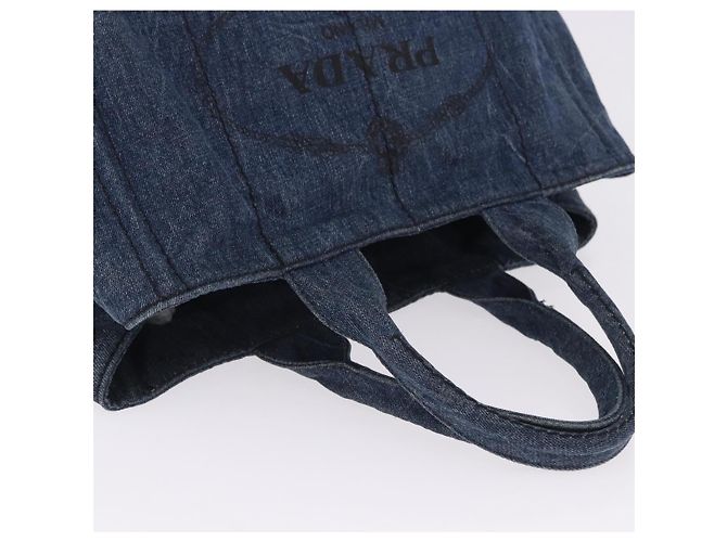 Borsa a mano PRADA Canapa MM Denim Blue Gold Tone Auth 201120 - vista 6