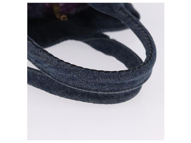 Borsa a mano PRADA Canapa MM Denim Blue Gold Tone Auth 201120 - vista 7