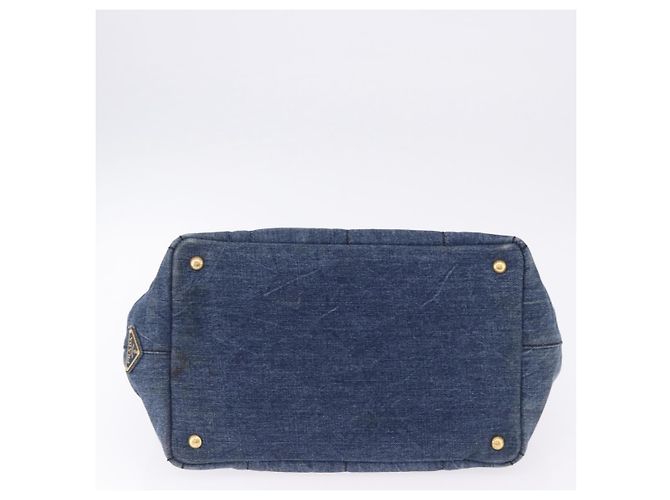 Borsa a mano PRADA Canapa MM Denim Blue Gold Tone Auth 201120 - vista 9