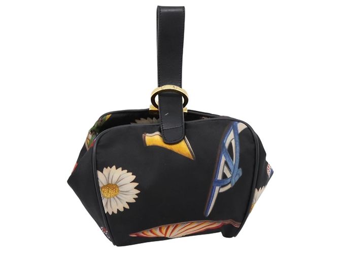 Pouch Salvatore Ferragamo Gancini Nylon Nero Tono Oro Auth 200166 - vista 3