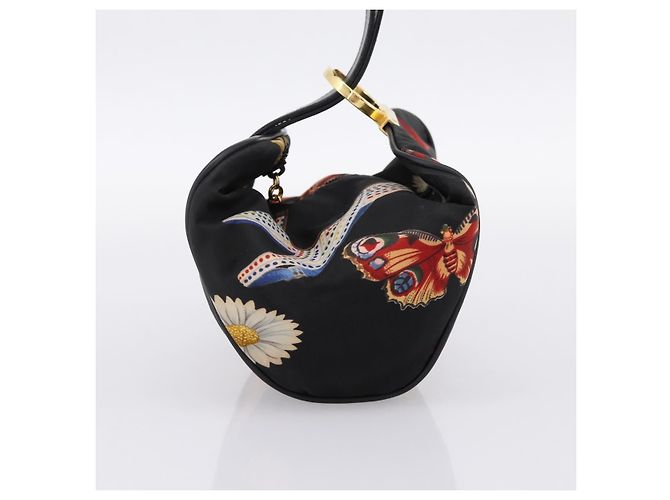 Pouch Salvatore Ferragamo Gancini Nylon Nero Tono Oro Auth 200166 - vista 4