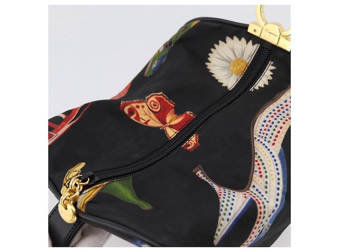 Pouch Salvatore Ferragamo Gancini Nylon Nero Tono Oro Auth 200166 - vista 9