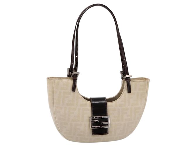 Borsa a tracolla FENDI Zucca Canvas Mamma Baguette Beige Silver Auth 203140V Argento - vista 2