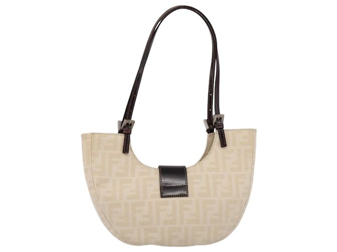 Borsa a tracolla FENDI Zucca Canvas Mamma Baguette Beige Silver Auth 203140V Argento - vista 3