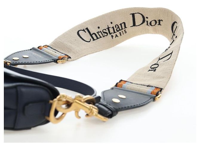 Borsa a tracolla Christian Dior Saddle in pelle 2way Navy Gold Auth 203000V D'oro Blu navy - vista 13