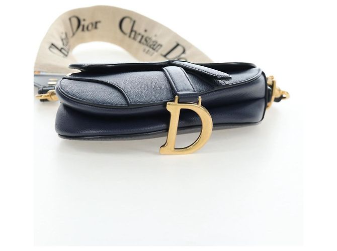 Borsa a tracolla Christian Dior Saddle in pelle 2way Navy Gold Auth 203000V D'oro Blu navy - vista 17