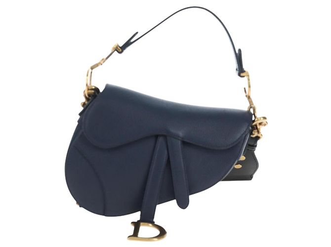 Borsa a tracolla Christian Dior Saddle in pelle 2way Navy Gold Auth 203000V D'oro Blu navy - vista 2