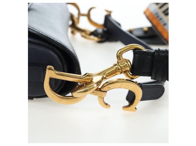 Borsa a tracolla Christian Dior Saddle in pelle 2way Navy Gold Auth 203000V D'oro Blu navy - vista 22