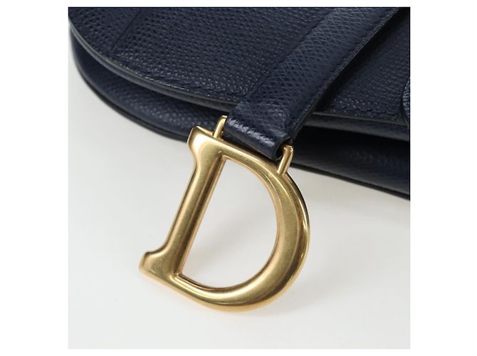 Borsa a tracolla Christian Dior Saddle in pelle 2way Navy Gold Auth 203000V D'oro Blu navy - vista 23