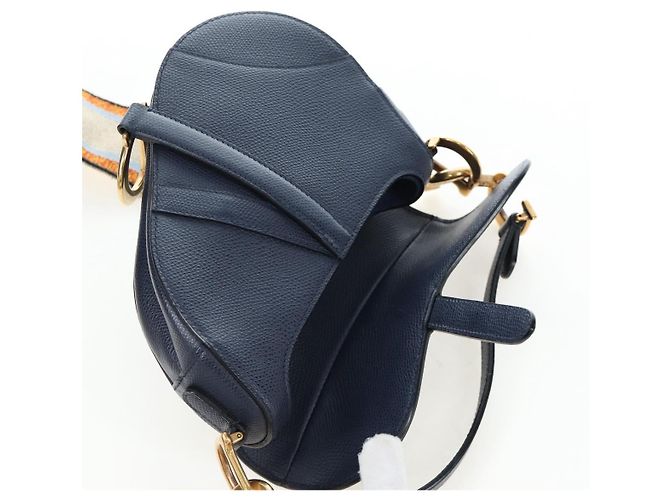 Borsa a tracolla Christian Dior Saddle in pelle 2way Navy Gold Auth 203000V D'oro Blu navy - vista 24