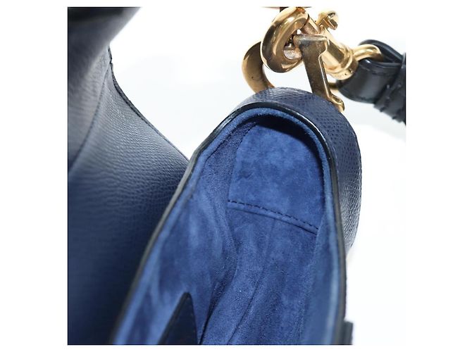 Borsa a tracolla Christian Dior Saddle in pelle 2way Navy Gold Auth 203000V D'oro Blu navy - vista 27