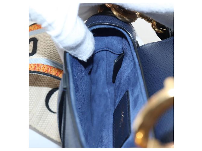 Borsa a tracolla Christian Dior Saddle in pelle 2way Navy Gold Auth 203000V D'oro Blu navy - vista 28