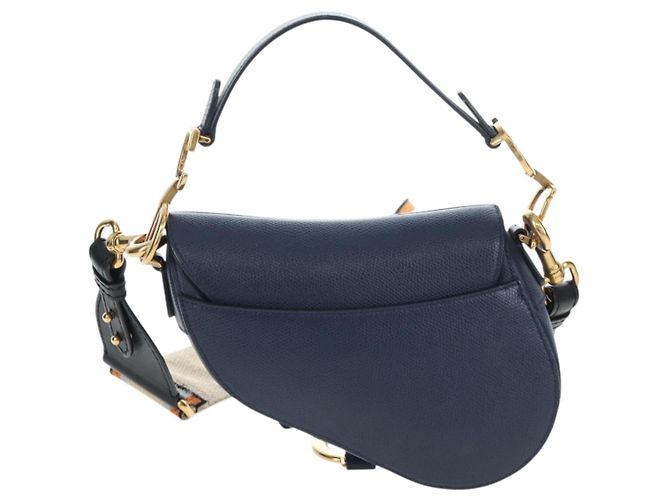 Borsa a tracolla Christian Dior Saddle in pelle 2way Navy Gold Auth 203000V D'oro Blu navy - vista 3