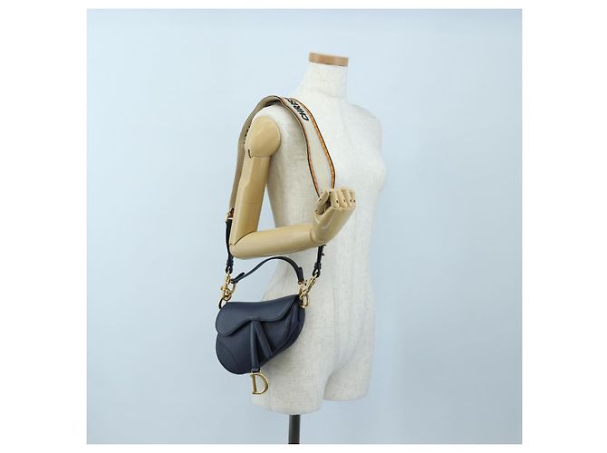 Borsa a tracolla Christian Dior Saddle in pelle 2way Navy Gold Auth 203000V D'oro Blu navy - vista 30