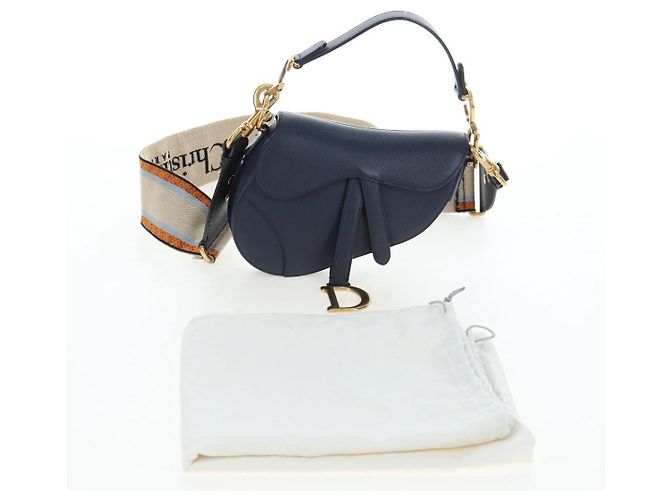 Borsa a tracolla Christian Dior Saddle in pelle 2way Navy Gold Auth 203000V D'oro Blu navy - vista 31