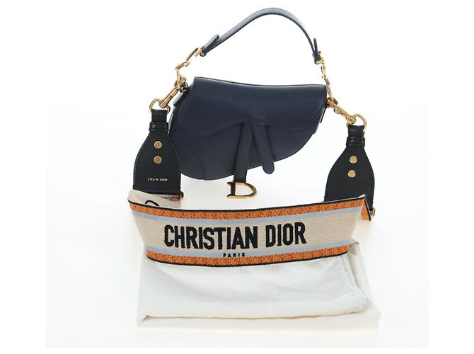 Borsa a tracolla Christian Dior Saddle in pelle 2way Navy Gold Auth 203000V D'oro Blu navy - vista 4