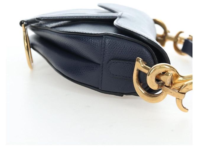 Borsa a tracolla Christian Dior Saddle in pelle 2way Navy Gold Auth 203000V D'oro Blu navy - vista 5