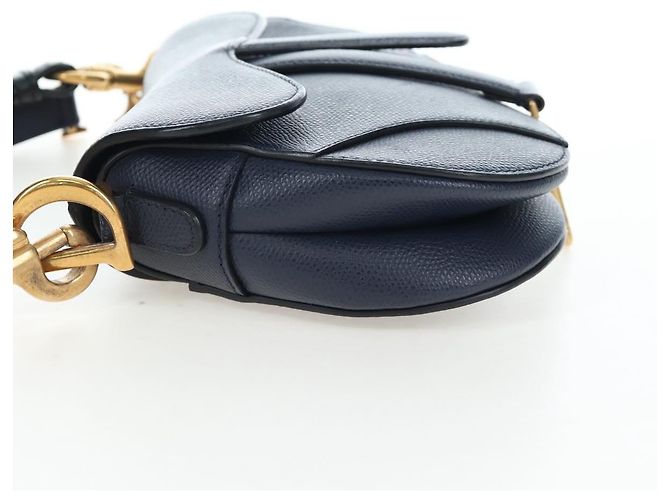 Borsa a tracolla Christian Dior Saddle in pelle 2way Navy Gold Auth 203000V D'oro Blu navy - vista 6