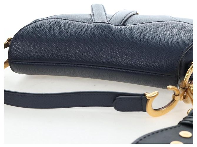 Borsa a tracolla Christian Dior Saddle in pelle 2way Navy Gold Auth 203000V D'oro Blu navy - vista 7