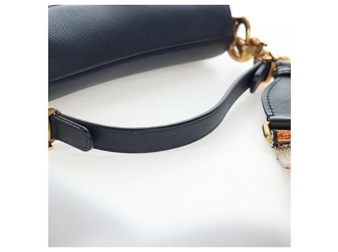 Borsa a tracolla Christian Dior Saddle in pelle 2way Navy Gold Auth 203000V D'oro Blu navy - vista 8