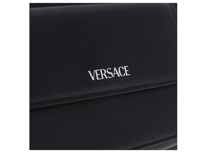 Borsa a pochette VERSACE in pelle nera e argento Auth 200703V Nero - vista 13